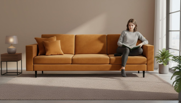Orange Stoff Polster Sofa Wohnzimmer Design Couchen Sofas xxl big 4 sitzer neu