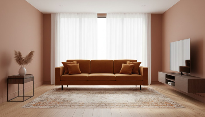 Orange Stoff Polster Sofa Wohnzimmer Design Couchen Sofas xxl big 4 sitzer neu