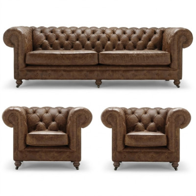 Antik Stil Chesterfield Sofagarnitur Couch Polster Garnitur Garnituren Ledersofa