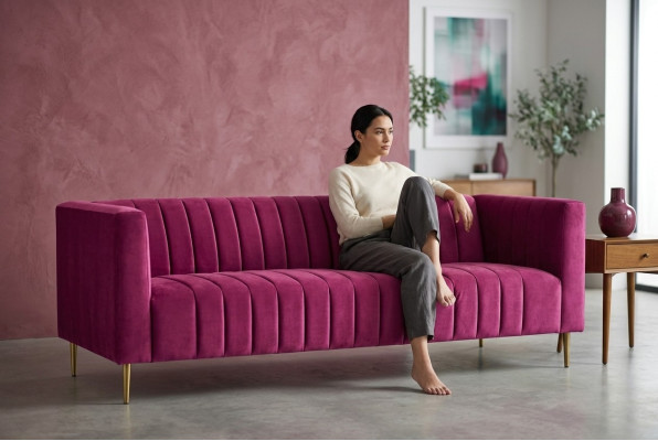 Pink Dreisitzer Stoff Wohnzimmer Design Couchen Polster Sofa Sofas Chesterfield