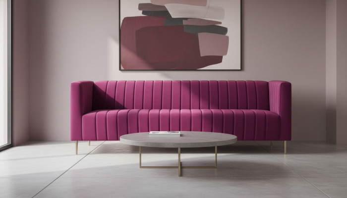 Pink Dreisitzer Stoff Wohnzimmer Design Couchen Polster Sofa Sofas Chesterfield