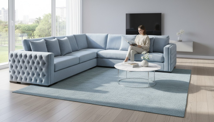Ecksofa Blau Wohnlandschaft Couch Eckgarnitur Polster Couchen Möbel Design Neu