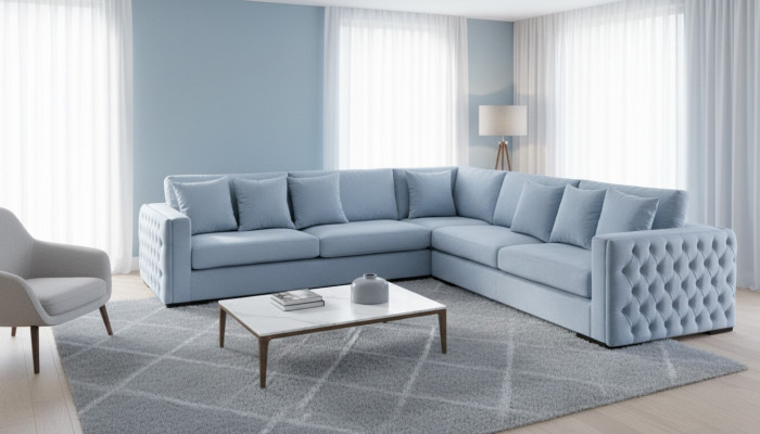 Ecksofa Blau Wohnlandschaft Couch Eckgarnitur Polster Couchen Möbel Design Neu