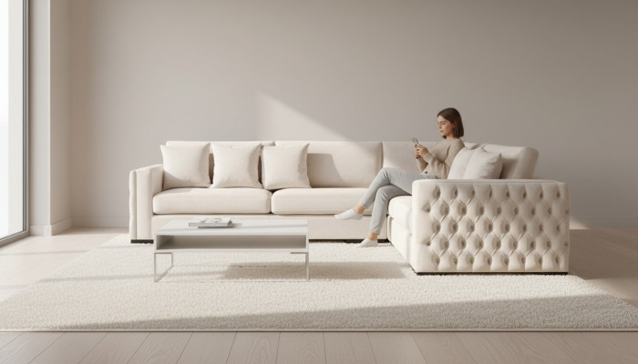 Ecksofa Beige Wohnzimmer Couch Eckgarnitur Polster Samt Möbel Design Stoff Neu