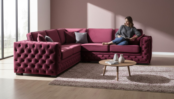 Lila chesterfield couch luxus samt stoff couchen sofa set knöpfe polster neu