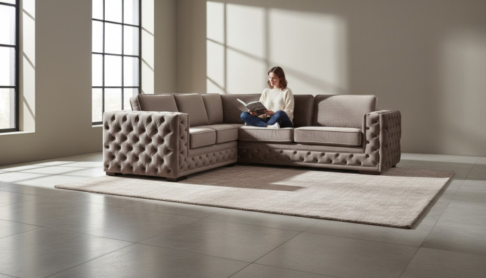 chesterfield couch luxus samt stoff couchen sofa set knöpfe polster neu Beige