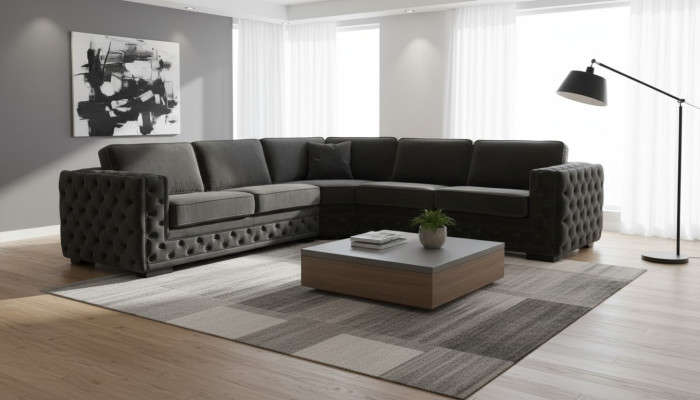 Taupe Grau Ecksofa Chesterfield Samt Möbel Neu Wohnzimmer Modern Design Sofa