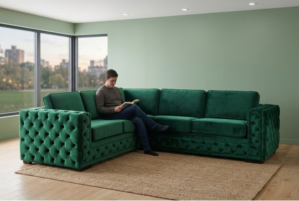 Grüne Ecksofa Chesterfield Wohnzimmer Modern Design Sofa Möbel Samt Eckgarnitur