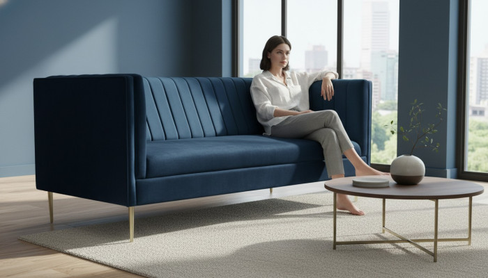 Zweisitzer Sofa Sofas Textil Navy Blau Stoff Wohnzimmer Design Couchen Polster