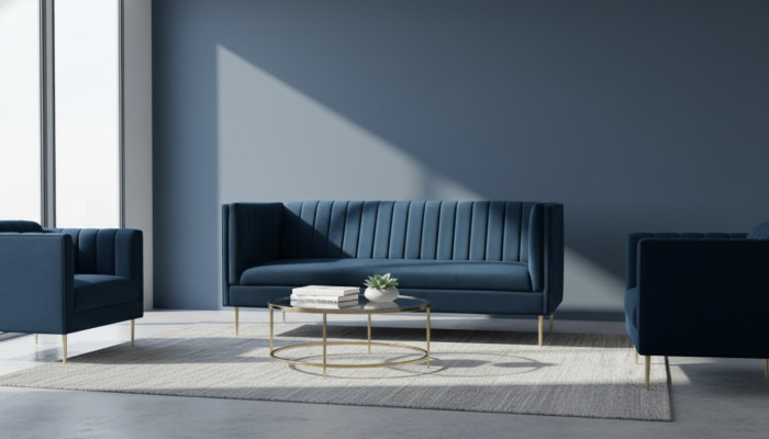Zweisitzer Sofa Sofas Textil Navy Blau Stoff Wohnzimmer Design Couchen Polster