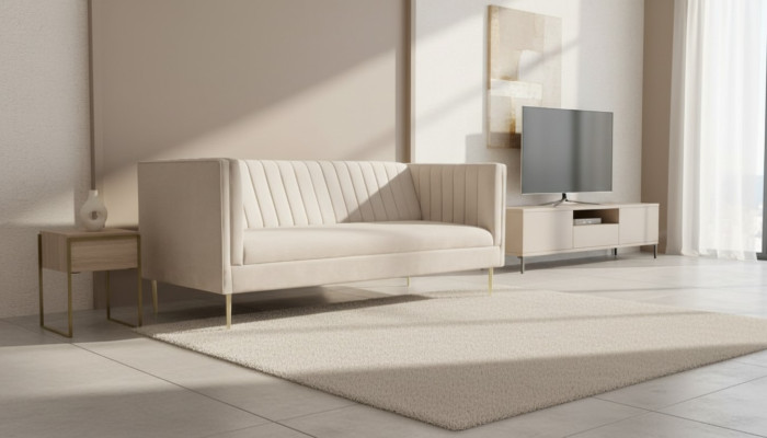 Italienische Möbel Dreisitzer Modern Design Couchen Sofa Textil Stoff Samt Beige