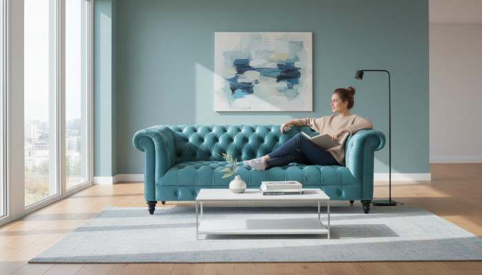 Turkis Chesterfield Wohnzimmer Modern Design Couchen Sofa Kreative Möbel Stoff