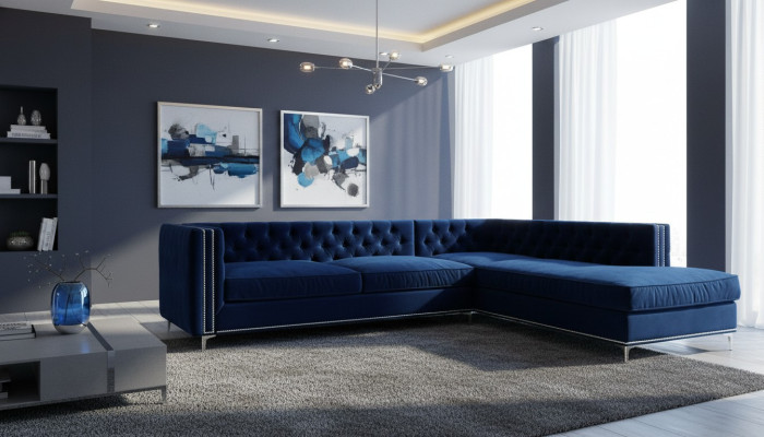 Ecksofa Blau Wohnlandschaft xxl Möbel Design Couch Eckgarnitur Polster big Chesterfield