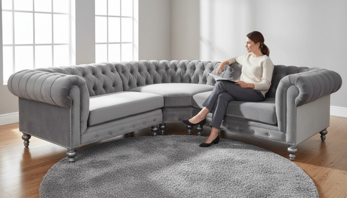 Ecksofa Sofa Couch Wohnlandschaft Eckgarnitur Sofas Couchen Chesterfield Silber