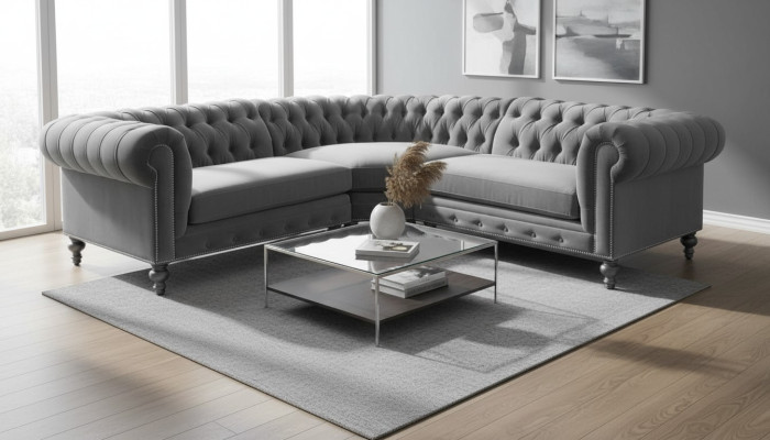 Ecksofa Sofa Couch Wohnlandschaft Eckgarnitur Sofas Couchen Chesterfield Silber