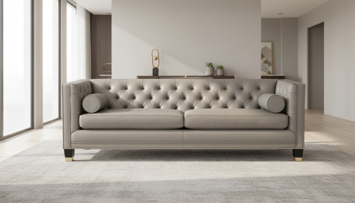 Taupe Dreisitzer Chesterfield Modern Design Couchen Leder Sofa Stoff Möbel Neu