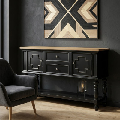 Kommode Anrichte Konsole Holz Schrank Garderobe Sideboard Design Möbel Schwarz
