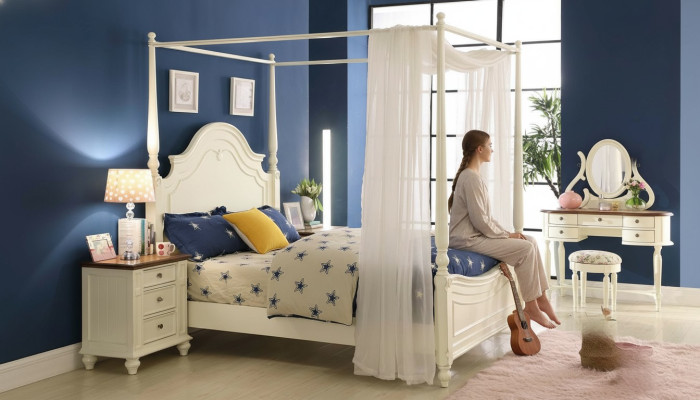 Himmelbett Bett 3tlg. Set Schlafzimmer Betten 3tlg Set Landhaus Möbel Nachttisch