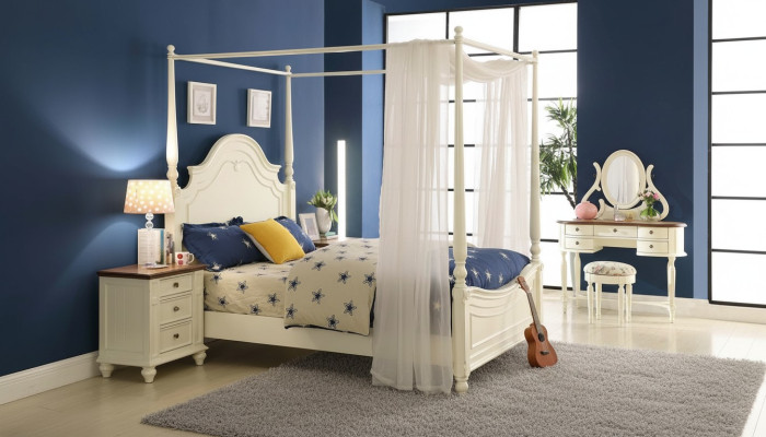 Himmelbett Bett 3tlg. Set Schlafzimmer Betten 3tlg Set Landhaus Möbel Nachttisch