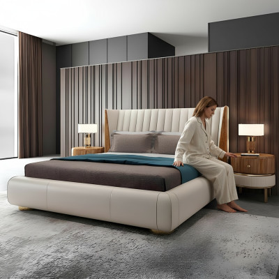 Designer Italienische Möbel Bett Doppel Schlazimmer 150x200cm Betten Leder Neu