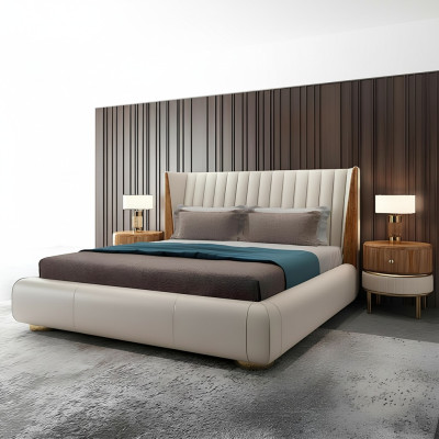 Designer Italienische Möbel Bett Doppel Schlazimmer 150x200cm Betten Leder Neu