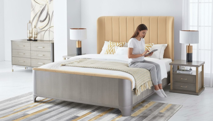 Bett Nachttisch 4 tlg. Schlafzimmer Set Design Modern Luxus Betten Gruppe Leder