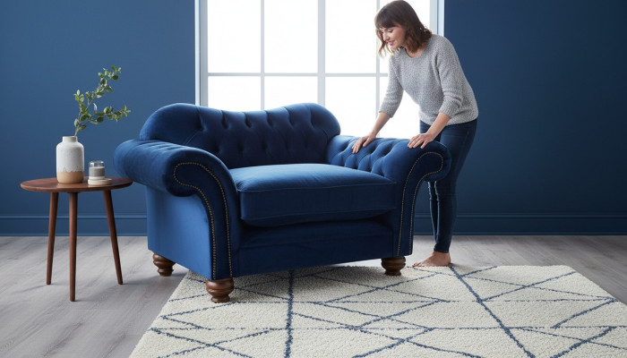Ohrensessel Sessel Fernseh Design Polster Sofa Couch Chesterfield Textil Blaue