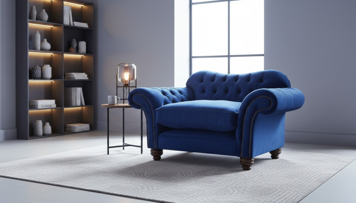 Ohrensessel Sessel Fernseh Design Polster Sofa Couch Chesterfield Textil Blaue