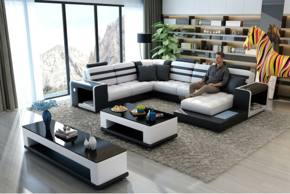 Wohnlandschaft Ecksofa U-Form Sofa Couch Design Couch Textil Modern Polster Neu