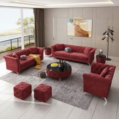 Chesterfield Set 8tlg Set Couch Polster Garnitur Beistelltisch Couchtisch Sofa
