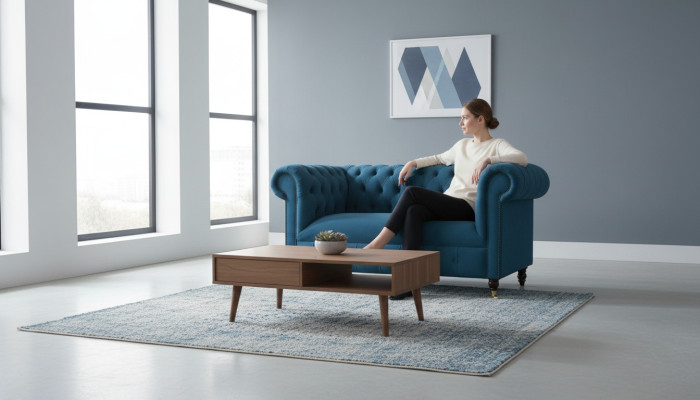 Sofa 2 Sitzer Sitz Klassische Chesterfield Blau Sofas Couchen Polster