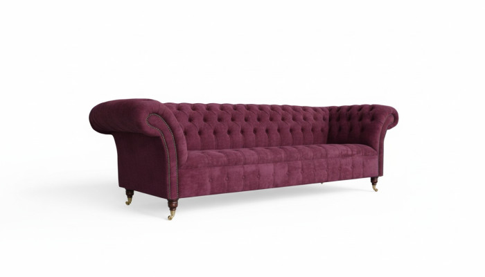 Sofa 3 Sitzer Chesterfield Sofas Couchen Wohnzimmer Design Textil Stoff Bordaux