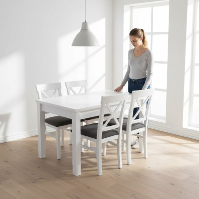 Design Holz Esszimmer Set Tisch 4x Lehn Stühle Set Garnitur Polster 5tlg Lehn