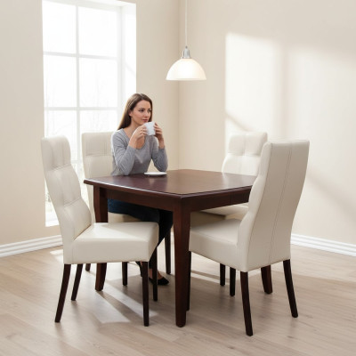 Luxus Esszimmer Set Garnitur 5tlg Braun Holz Möbel 4xStuhl Tisch Stil Modern Neu