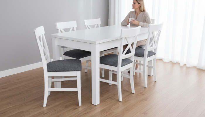 Modern Antik Stil Esszimmer Set Holz Metall Tisch Essgarnitur 6x Stühle Stuhl