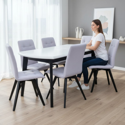 Komplett Set Esstisch + 6 Stühle Esszimmer Set Ess Gruppe Holz Tisch Tische Neu