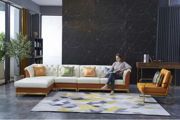 Design Sofa Couch Ecksofa Luxus Hocker Polster Garnitur Wohnlandschaft
