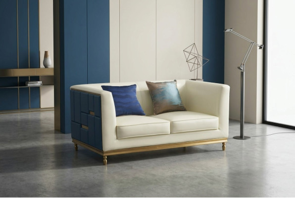 Sofa Couch Design Polster Modern Grau Kunstleder Sofas 2 Sitzer Zweisitzer