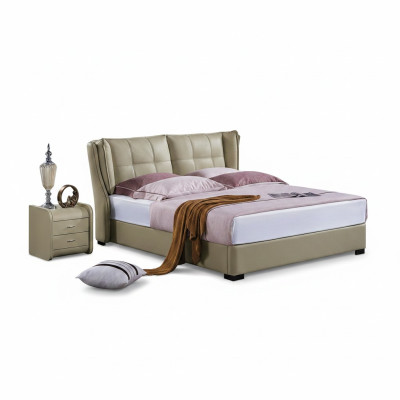Klassisches Schlafzimmer Bett Beige Textil Betten Leder Polster Doppel 180x200cm.