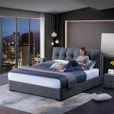 Bett Design Luxus Doppel Hotel Betten Ehe Schlaf Zimmer Blau Stil Weiß