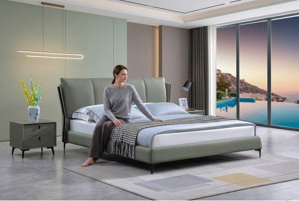 Bett Leder 2x Nachttisch 3 tlg. Schlafzimmer Set Möbel Modern Luxus Betten Neu