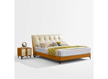 Designer Bett Orange Leder Hotel Kunstleder Betten Doppel Schlaf Zimmer