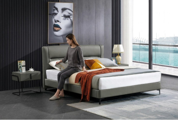 Doppelbett Lederbett Betten Designer Bett Kunstleder Polster Schlafzimmer Neu