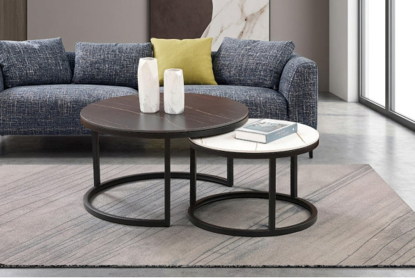 Wohnzimmer Runde Set 2x Couchtisch Kaffeetisch Beistelltisch Designer