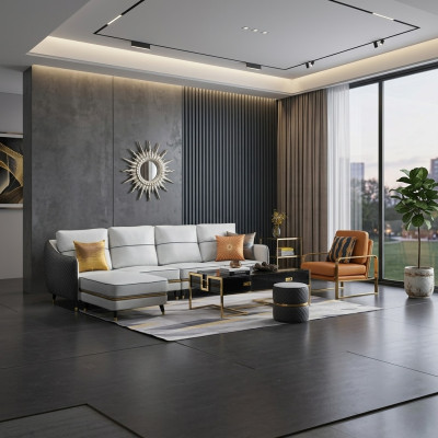 Wohnlandschaft Ecksofa L Form Deko Sessel Set Garnitur Modern Sofa Leder
