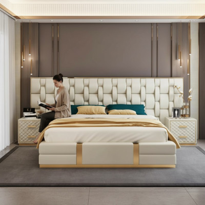 Edelstahl Luxus Bett Metall Leder Betten Hotel Chesterfield 180x200