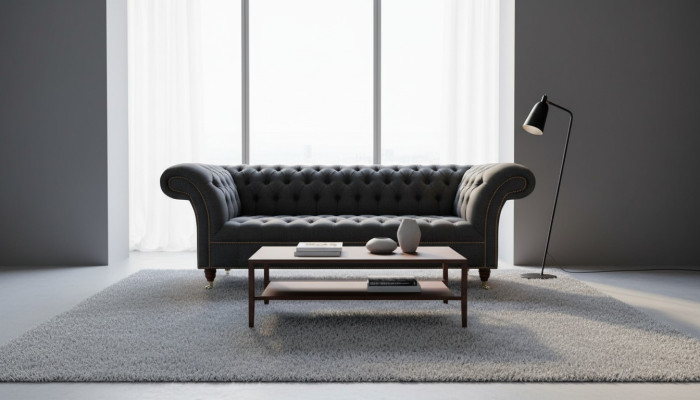 Chesterfield 3 Sitz Textil Dunkelgrau Modern Design Couchen Sofa Möbel Designer