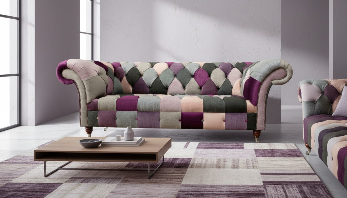 Chesterfield 3 Sitzer Designer Möbel Neu Modern Design Textil Wohnzimmer Couchen