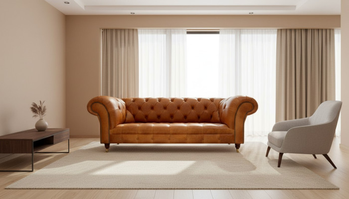 Chesterfield 3 Sitzer Couchen Nussbraun Modern Design Leder Sofa Kreative Möbel