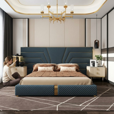 Designer Bett 180x200 Leder Textil Betten Doppel Schlaf Zimmer Luxus